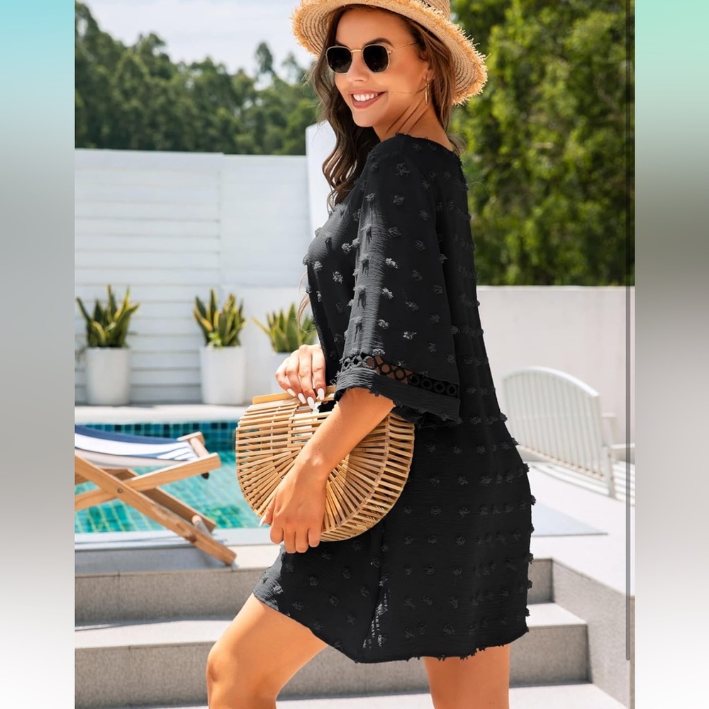 LBD Perfect Little Black Textured Swiss Dot Dress or Coverup 2X